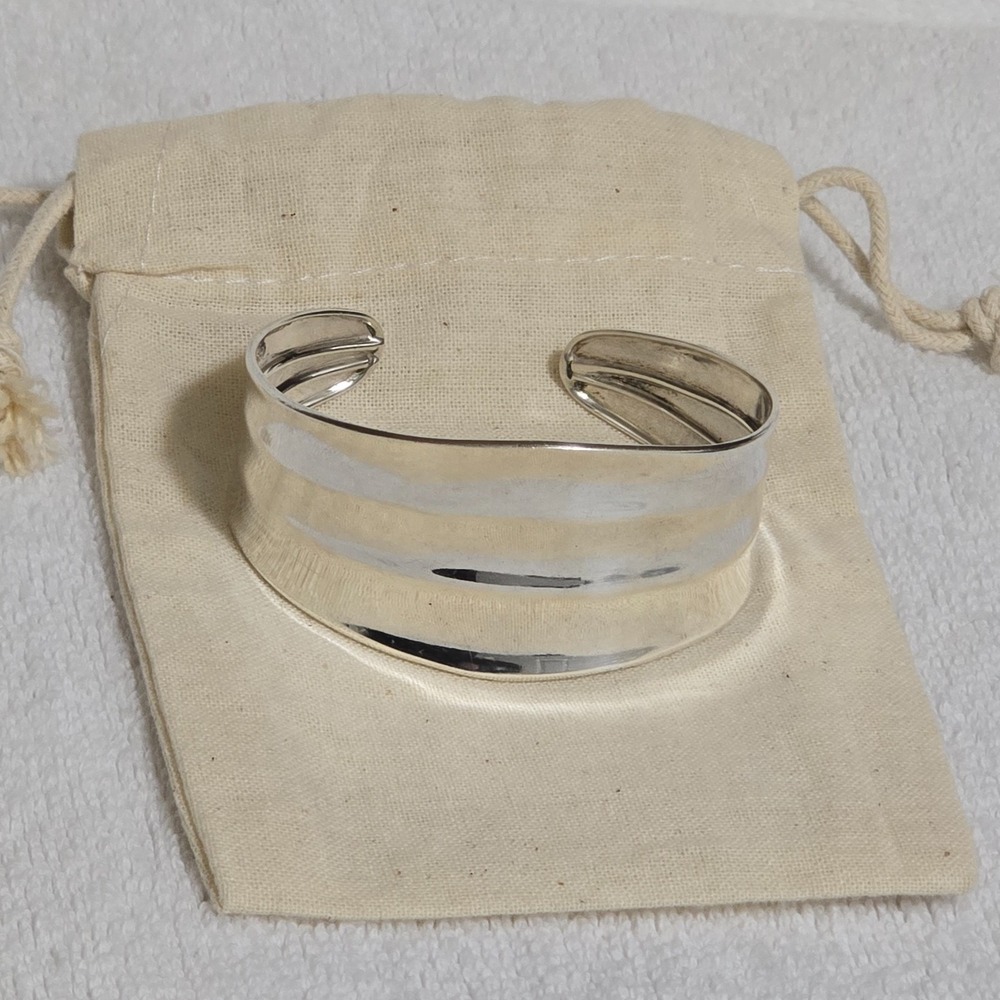 Vintage 950 Sterling Silver Cuff Bracelet Triple Ribbed Open 6.5"